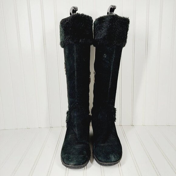 Guess Black Suede Leather Fur Winter Wedge Heel Riding Grip Sole Boots C267 - Picture 3 of 11